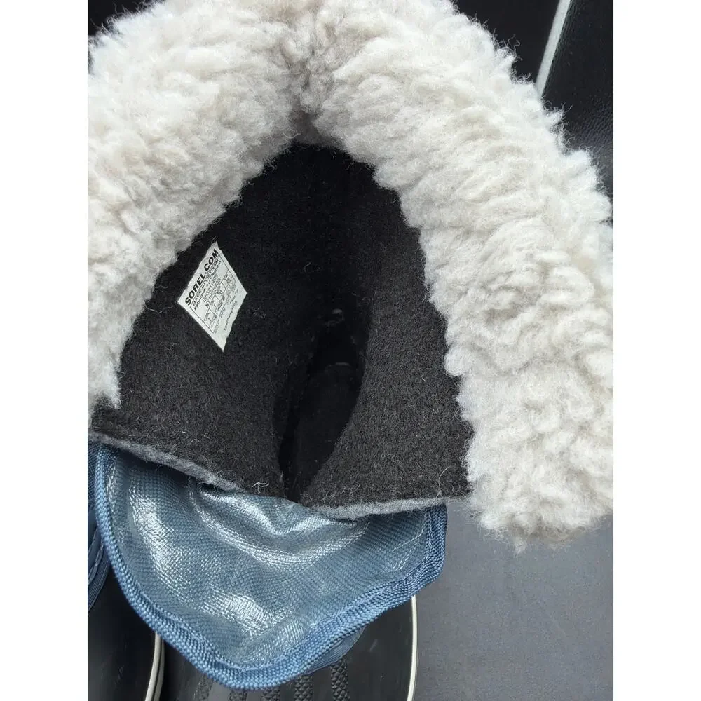Sorel Youth Winter Boots Blue Black Faux Fur Waterproof Snow Boots Size US 2